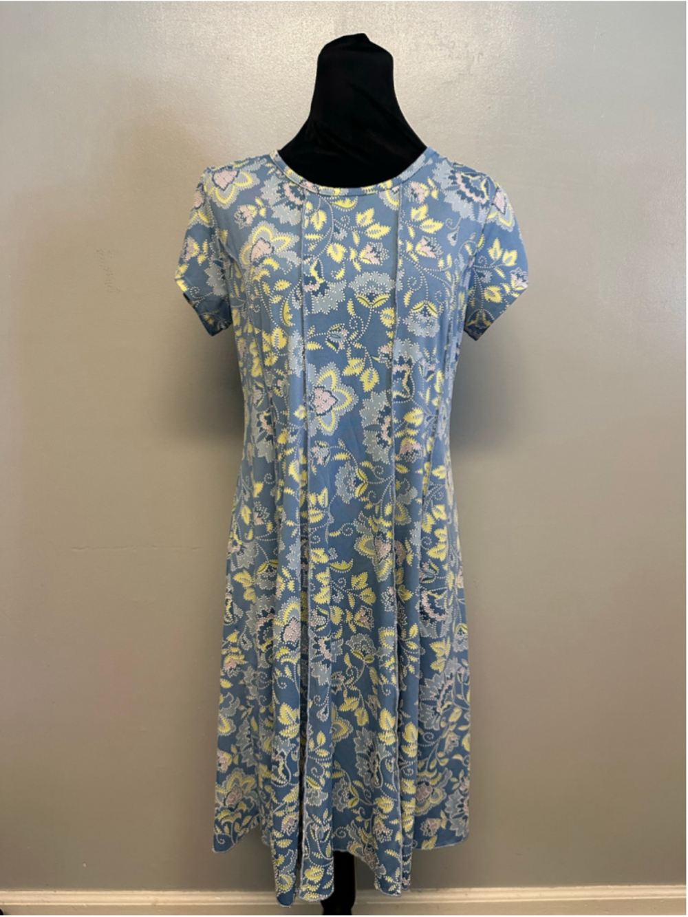 Ruby Rd. Floral Midi Dress, Size Medium, Blue and Yellow Floral Paisley
